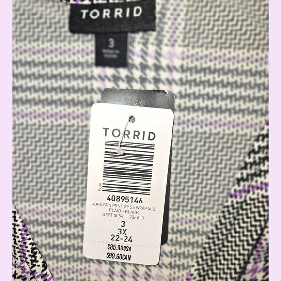 TORRID PLUS SIZE Purple, Black & White Plaid Wrap Dress 3X - Picture 13 of 16